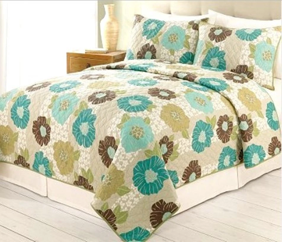 TWIN - Домашняя Классика - Leah Цветочный Принт НАВОЛОЧКА И ЛОСКУТНОЕ ОДЕЯЛО КОМПЛЕКТ - Изображение 1 из 1