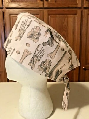 Scrub or Chef Hat Medical Ortho Nursing Chemo Skull Cap Bones Cotton Fabric  - Image 1 of 4