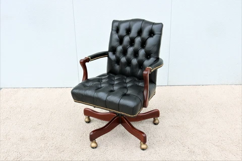 Traditional Cabot Wrenn Graham Tufted Black Leather Executive Swivel Desk Chair Cover