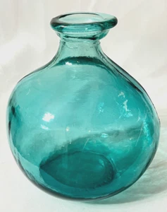 Vintage Vidrios San Miguel Spain Aqua Blue Recycled Glass 7" Balloon Vase - Picture 1 of 6