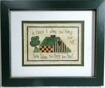 Folk Art Green Rustic Wood Framed Picture  "Home is Where You Hang Your Heart" - Image 1 of 4