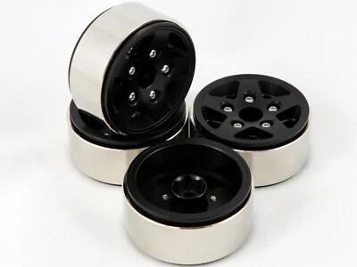 Black & Silver 1.9" Alloy Wheel Rim Set for 1/10 RC Crawlers, SCX10 AX10 - 4PCS - Image 1 of 4