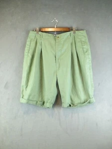 Index Shorts Mens 38 Green Pleated Chino 100% Linen Cuffed Beach Travel Golf - Picture 1 of 12