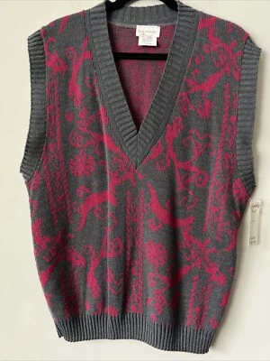 De Colección Abuelo Suéter Chaleco Cuello en V Profundo Rosa y Gris Talla M Acrílico Años 90 Abuela Foto 1 de 4