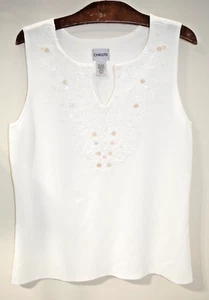 M NWOT Chico's White Stretch Sequins Batternburg Top Womens 2 Sleeveless Sweater - Picture 1 of 8