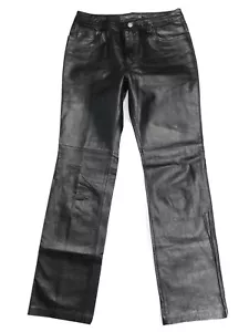 Vintage Y2K 2000 Gap Mujer Tamaño 6 Negro Cuero Genuino Bota Cut Pantalones Biker - Imagen 1 de 8