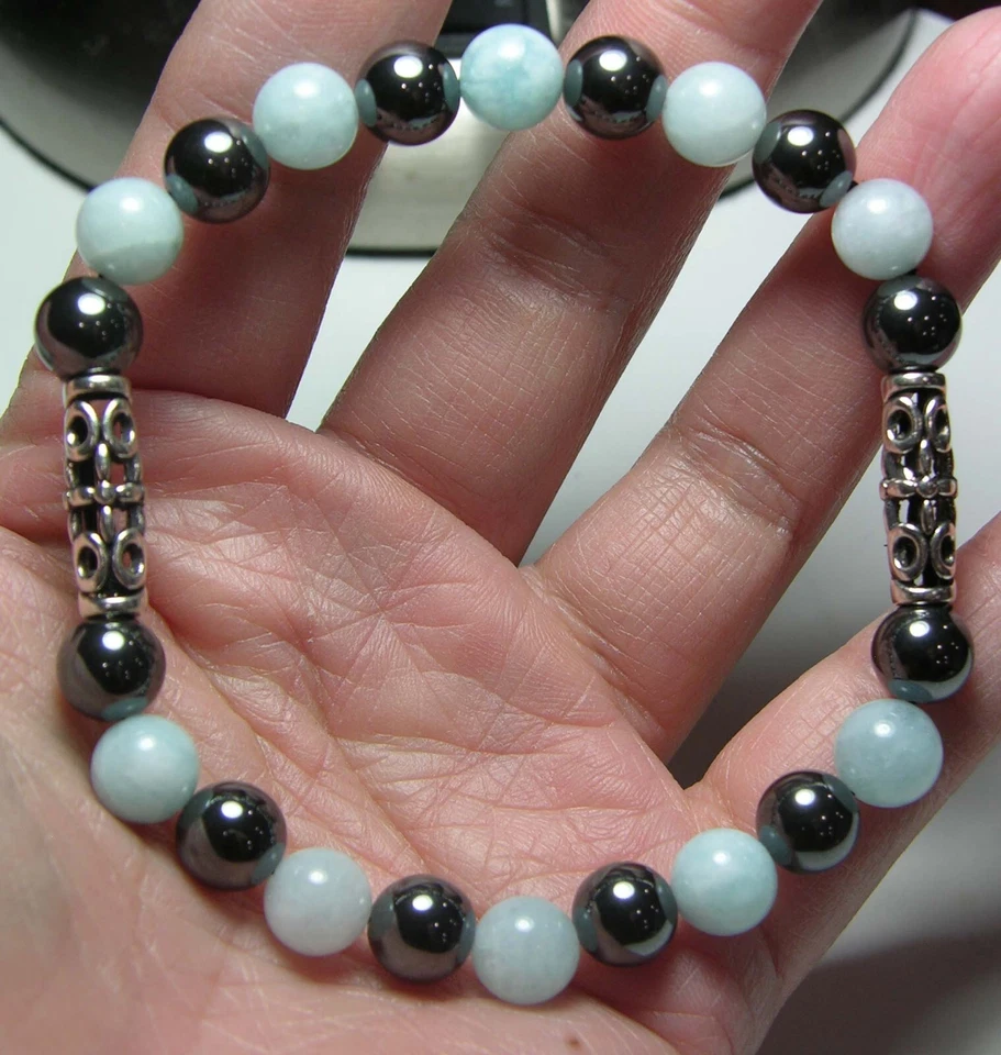 #16 Natural 125.80ct 8mm Cuentas Azul Cuarzo-Magnetita Pulsera Elástica 7.5 pulgadas Foto 1 de 4