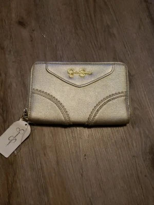 Jessica Simpson Isabella Metallic Gold Wristband Wallet Zip Closure NWT READ! - Image 1 of 4