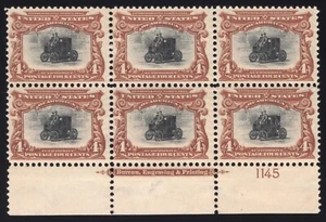 U.S. (Scott 296) 4¢ Pan-American Imprint Plate Block of 6, Mint-OG-NH SCV $3,250 - Picture 1 of 2