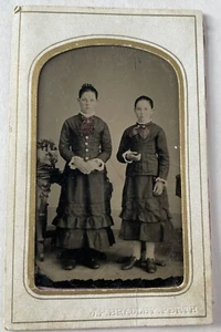 1/6th size Cute tintype two girls in paper mat/frame J. F. BRADLEY PERTH Tinted - Picture 1 of 3