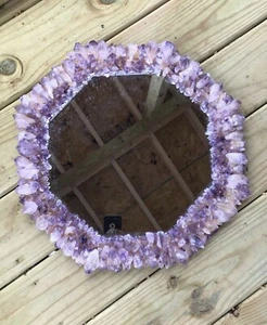 Amethyst Crystal Mirror / Round Looking Glass / Amethyst Pier Mirror for Salon - Picture 1 of 4