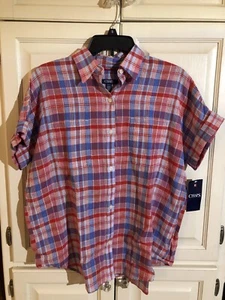Camisa Chaps para mujer SS abotonada roja/azul a cuadros $60 (s-rd-24-53) - Imagen 1 de 6