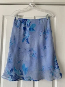 B.MOSS LOVELY BLUE FLORAL POLYESTER LINED ELASTIC WAIST A-LINE SKIRT - SZ 8 - Picture 1 of 17