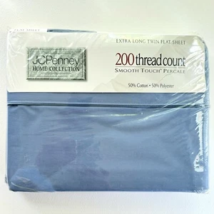 JC Penny Home Collection EXTRA LONG TWIN Flat Sheet 200 Thread Count Percale - Picture 1 of 3