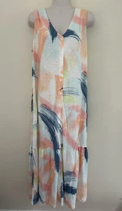 Denim & Co. D&Co Women's Dress Naturals Sleeveless Multi-colored Pastels Sz L - Picture 1 of 8
