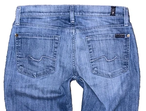 Pantalones de mezclilla azules de tiro bajo desgastados de pierna recta talla 28 7 FOR ALL HUMANITY - Imagen 1 de 4