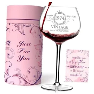Birthday Gifts for Her, Vintage 1974 Engraved 50th Wine Glass, 50 Year Old 50TH - Picture 1 of 7