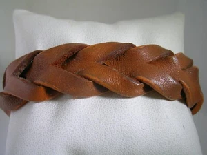 LEATHER BROWN BRACELET WITH BRAIDS AND A STAINLESS STEEL TURN LOCK 8 1/4" - Picture 1 of 12