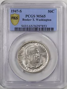 1947-S 50C Booker T Washington Commemorative Half Dollar MS65 PCGS 26297853 - Picture 1 of 4
