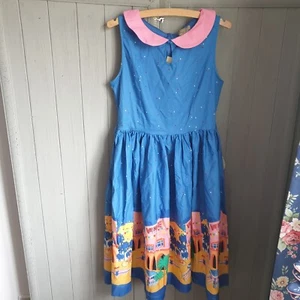 Lindy Bop 50s Style Dress Sz 12 Blue Pink Scenic New - Picture 1 of 8