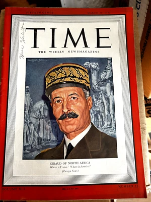Time Magazine March 29 1943 French General Henri Honoré Giraud - Image 1 of 2