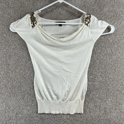 Blusa para mujer Express talla pequeña marfil manga corta mezcla cachemir pulóver Foto 1 de 4