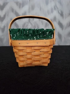 Vintage Longaberger Basket with Green & White Liner, Plastic Protector, and Sign - Picture 1 of 4