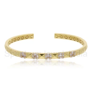 0.56 Ct Lab Grown CVD Baguette Diamond Cuff Bangle 14k Yellow Gold Bracelet Gift - Picture 1 of 8