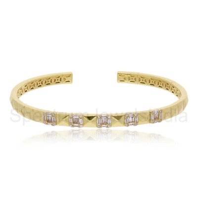 0.56 Ct Lab Grown CVD Baguette Diamond Cuff Bangle 14k Yellow Gold Bracelet Gift - Image 1 of 4