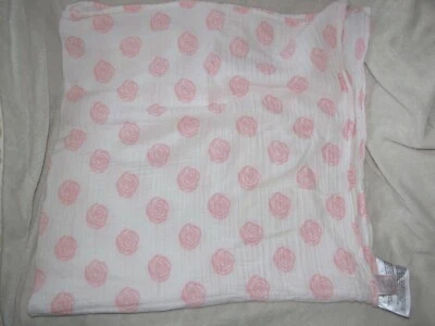 Manta de recepción de muselina de algodón para bebé niña blanca rosa rosa remolino Foto 1 de 2
