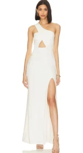 NWT-NOOKIE REVOLVE White Ivory Cut Out Gown One-Shoulder High Slit--XS - Picture 1 of 4