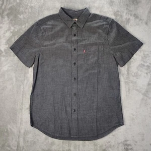 Levis Shirt Mens Medium Charcoal Button Front Preppy Short Sleeve Comfort NWT - Picture 1 of 10