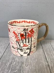 Anthropologie Lauren Mcintosh Coffee Mug Palmistry Hand Readings RARE Love Luck - Picture 1 of 10