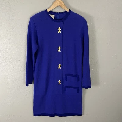 Vestido De Colección Steve Fabrikant L Púrpura Dorado Novedad Botones Lana Elegante Lujo Raro Foto 1 de 4