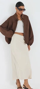 River Island Damen 90er Jahre Stil Braun Blasensaum Bomberjacke, Größe M (12-14UK)  - Bild 1 von 14