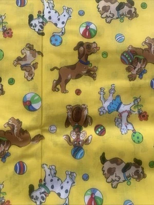3 YARDS-"Doggonit Dogs" Playing with Balls on Bright Yellow Quilt Cotton Fabric - Image 1 of 4