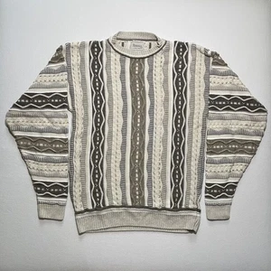 Vintage Essay Sweater Mens Medium Made USA 3D Knit Coogi 90s Grandpa Hip Hop - Picture 1 of 9