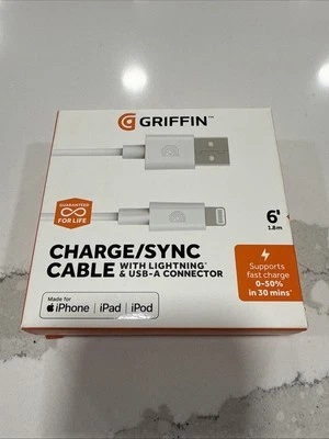 NEW Griffin USB-A Connector Charge / Sync Cable - 6FT - White Foto 1 de 3