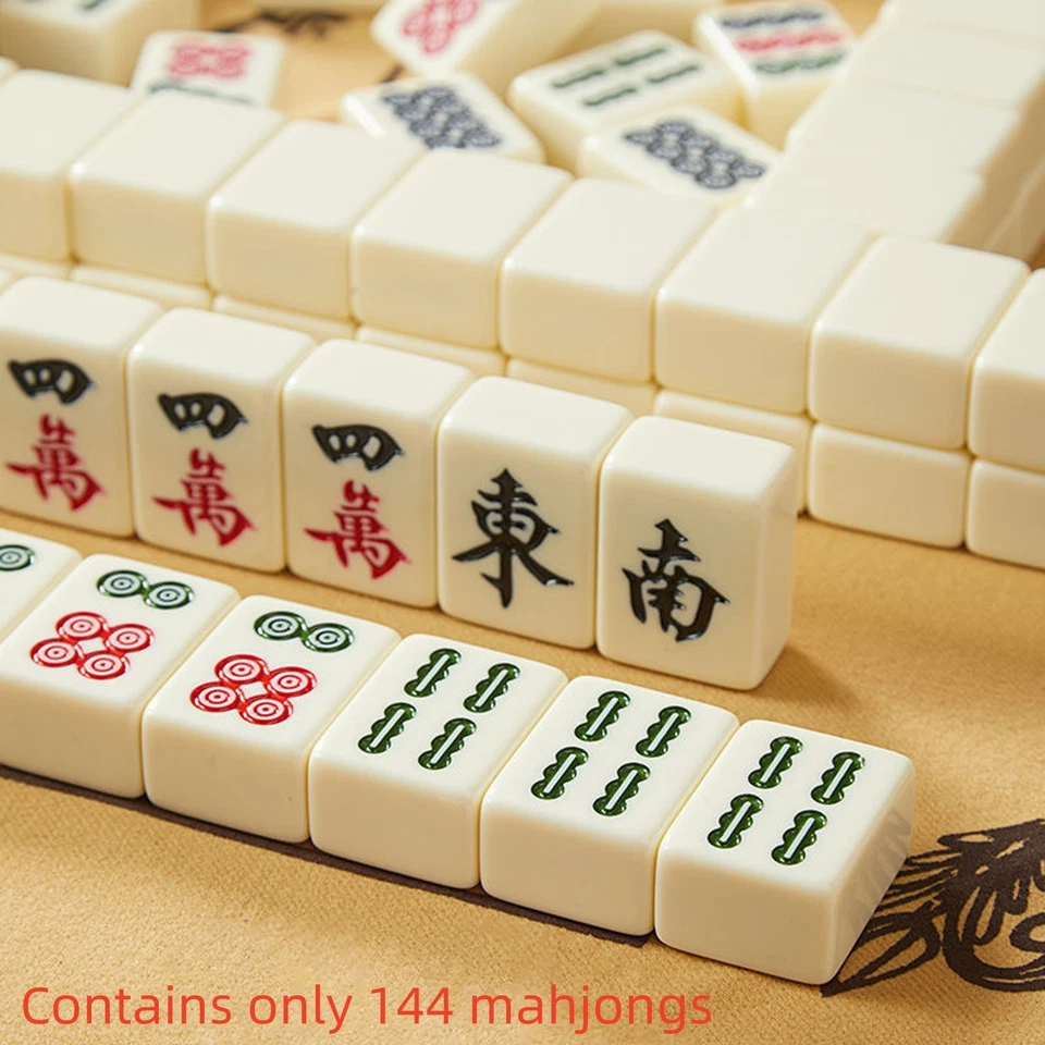 144 piezas Guangdong Mahjong grabado transparente sensación suave diversión para reuniones Foto 1 de 4