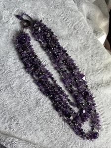 Natural Amethyst Nugget Necklace 20” Graduated 6 Strand - Picture 1 of 5