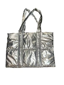 Bath and Body Works Tote Bag Silver Large Quilted Pockets Shoulder Strap NEW - Picture 1 of 3
