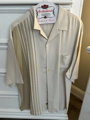 Nat Nast Shirt Men's XL Tan Beige Short Sleeve Silk Button Up - Image 1 of 4