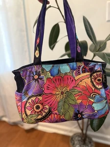 Laurel Burch Floral Medium Tote Bag mit Blumen und bestickten Henkeln - Bild 1 von 13