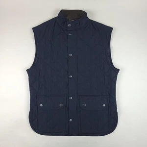 Barbour Vest Mens Large Blue Quilted Lowerdale Gilet Full Zip Snap Buttons - Picture 1 of 12