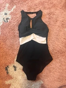 Costume da bagno Profile nero/bianco/grigio taglia 8 pezzo unico dimagrante collo alto schiena bassa - Foto 1 di 5