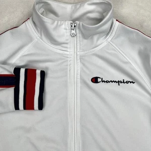 CHAMPION Track Jacket Women's Medium Full Zip Tricot Coat White Red Blue Retro - Picture 1 of 23