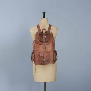 Tasche Rucksack Leder Vintage echt braun Reise Schulterrucksack Damen - Bild 1 von 17