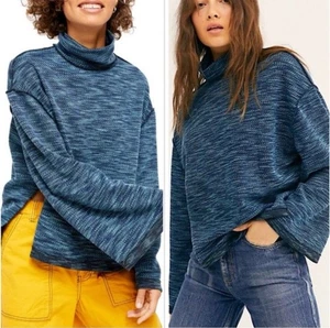 Free People Damen Sunny Days Rollkragen Pullover blau Flairärmel Gr. M - Bild 1 von 11