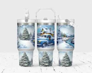 Vintage Truck Winter Scene Flip Straw Stainless Steel Tumbler, 30 Oz - Picture 1 of 1