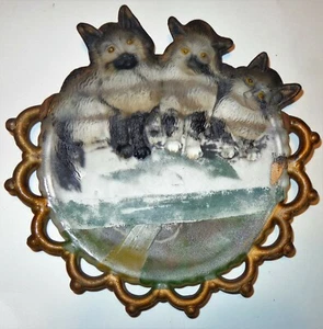 ¿West Moreland vintage? Placa de vidrio esmerilado para 3 gatos bordes de encaje 7" de diámetro - Imagen 1 de 3